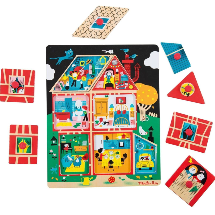 Moulin Roty: puzzle z uchwytami Les Bambins Domek - Noski Noski