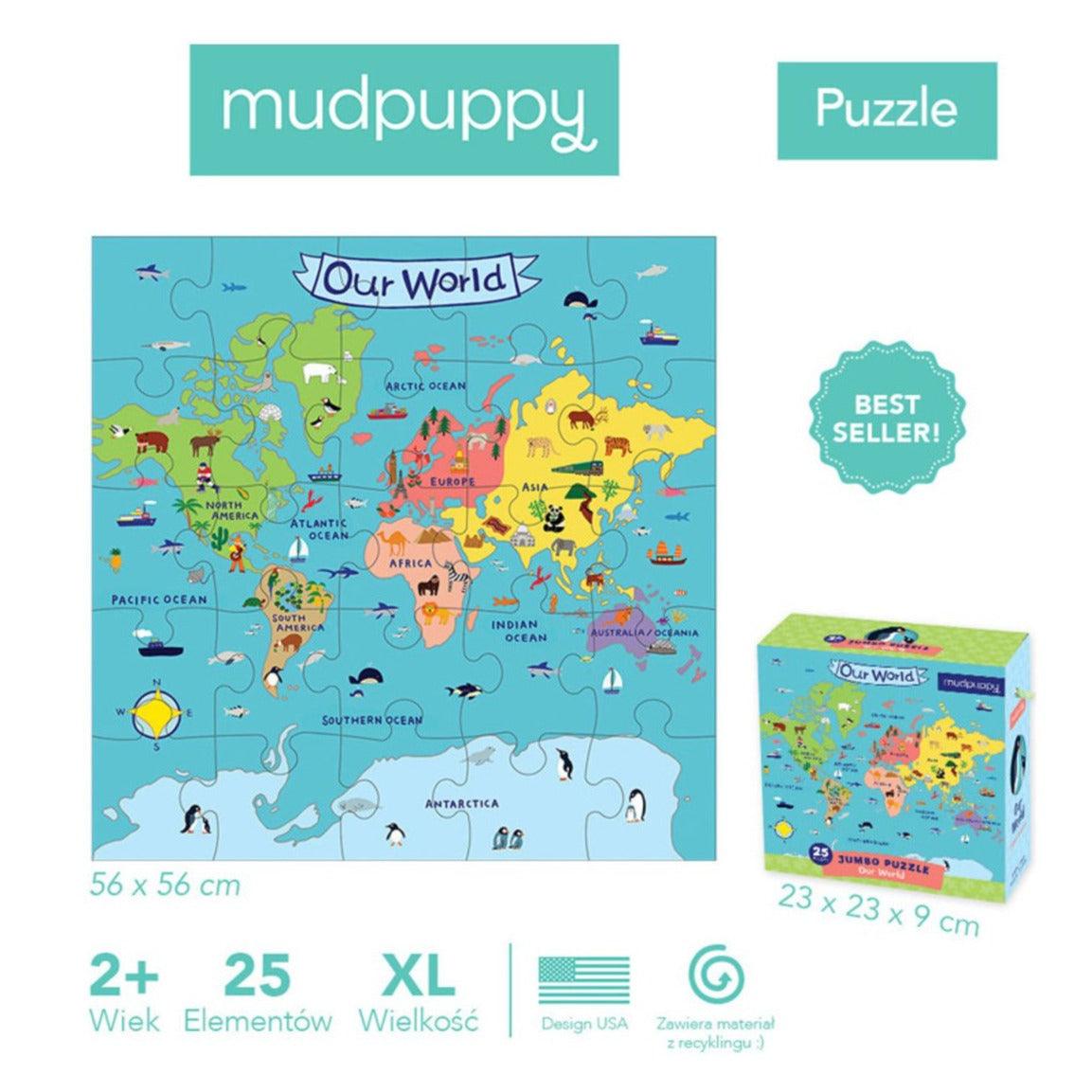 Mudpuppy: puzzle podłogowe Jumbo Mapa Świata 25 el. - Noski Noski
