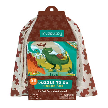 Puzzle 3D Dinozaury dla dzieci, Mudpuppy, 36 elementów w woreczku, idealne na podróże, prehistoryczny klimat.