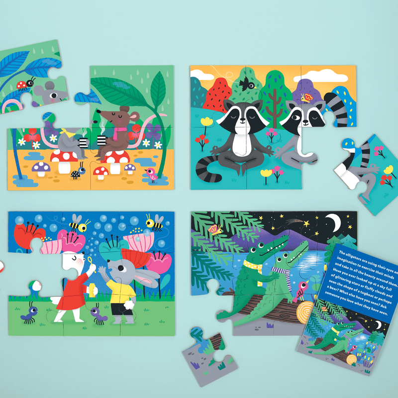 Puzzle dla dzieci Progresywne Mudpuppy 4w1 z uroczymi zwierzątkami cieszącymi się codziennymi chwilami