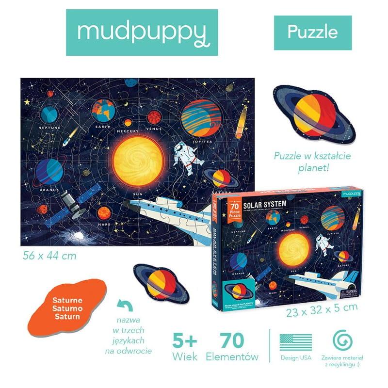 Mudpuppy: puzzle z elementami w kształcie planet Układ Słoneczny 70 el. - Noski Noski