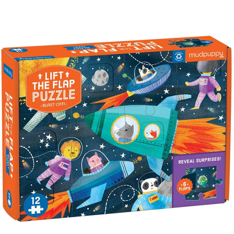 Puzzle Mudpuppy Kosmos 12 elementów z okienkami, edukacyjne puzzle dla dzieci, układanka rozwijająca wyobraźnię.