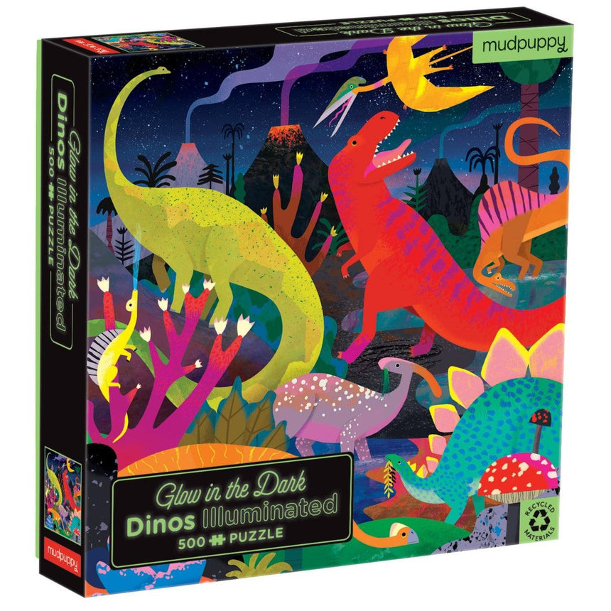 Mudpuppy: rodzinne puzzle świecące w ciemności dinozaury Dinosaurs Illuminated 500 el. - Noski Noski