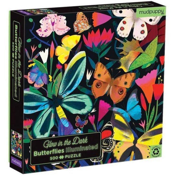 Mudpuppy: rodzinne puzzle świecące w ciemności motyle Butterflies Illuminated 500 el. - Noski Noski