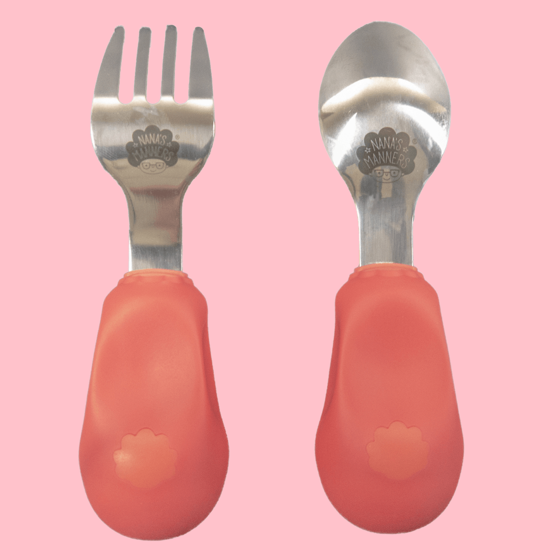 Nana's Manners: pierwsze sztućce kształtujące prawidłowy chwyt Fork and Spoon Etap 2 - Noski Noski