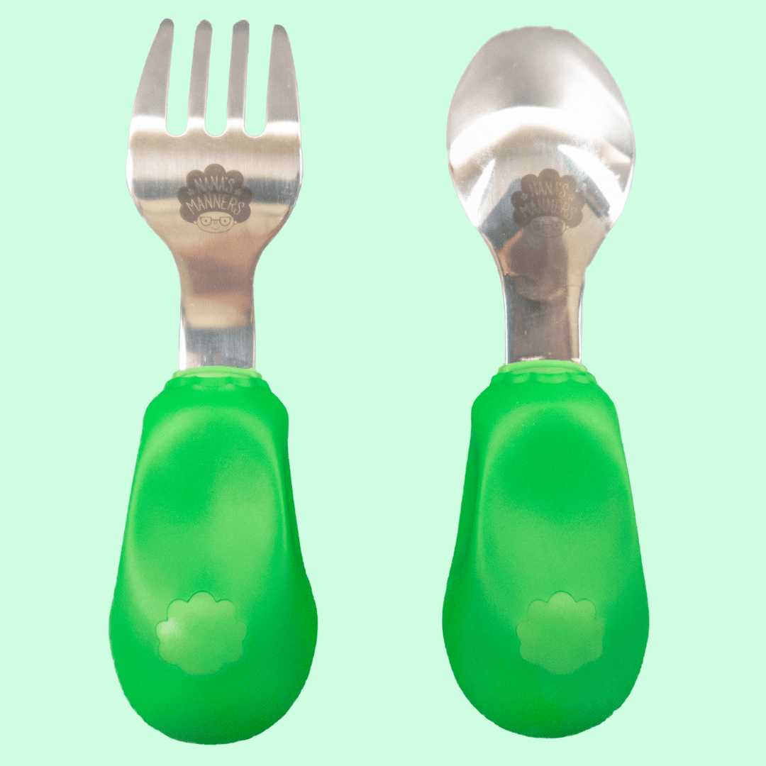 Nana's Manners: pierwsze sztućce kształtujące prawidłowy chwyt Fork and Spoon Etap 2 - Noski Noski