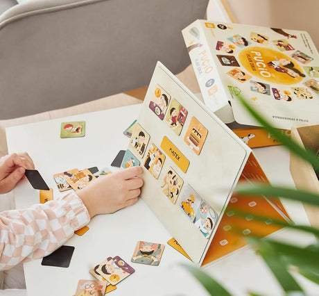Kolorowe magnesy neodymowe z ilustracjami Joanny Kłos do planowania dnia dla dzieci, idealne na lodówkę.