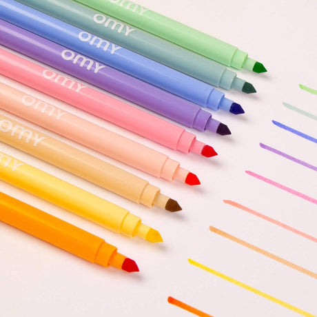Markery Omy Feutres Pastel, dwustronne mazaki, zestaw 9 pisaków, pastelowe kolory, idealne na prace plastyczne dla dzieci.