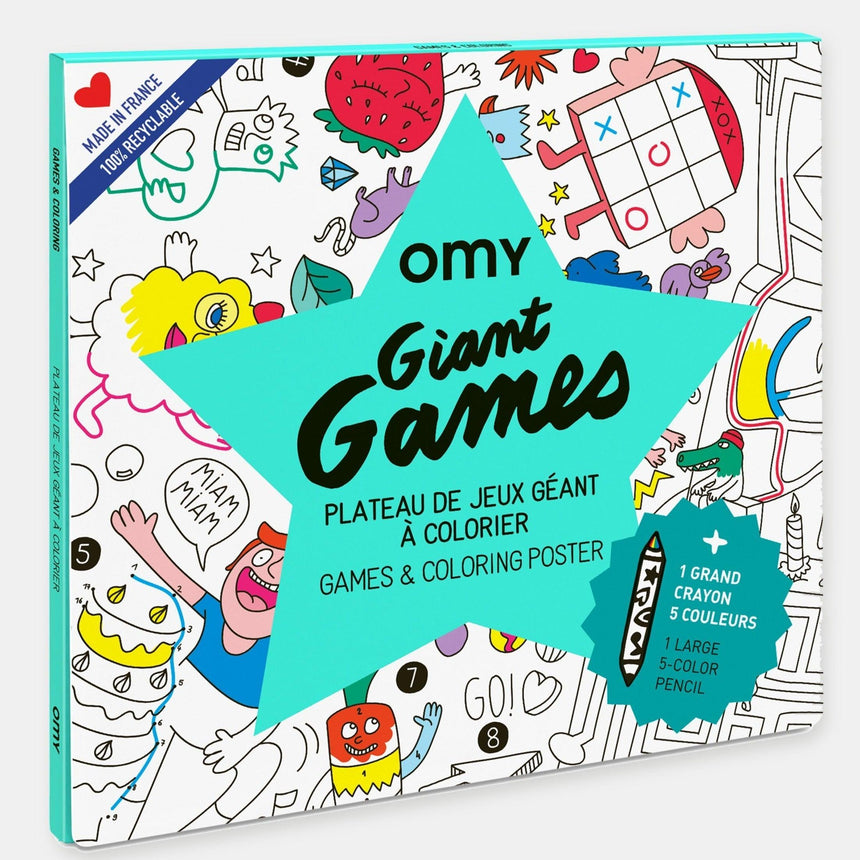 OMY: gigantyczna kolorowanka z grami i wielokolorowa kredka Giant Games - Noski Noski