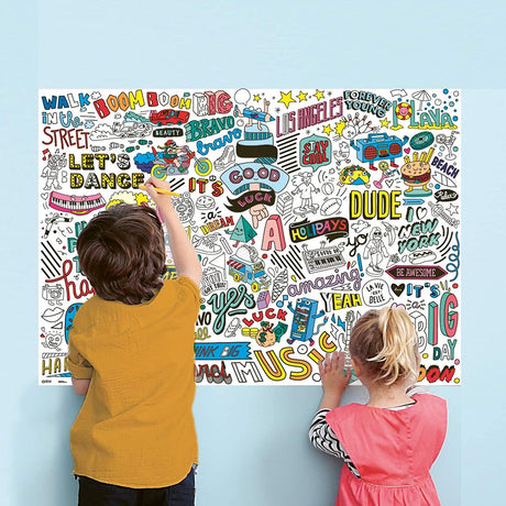 Kolorowanka Omy Giant Poster Stickers z 100 naklejkami, idealna do dekoracji pokoju dziecka, zapewnia kreatywną zabawę.