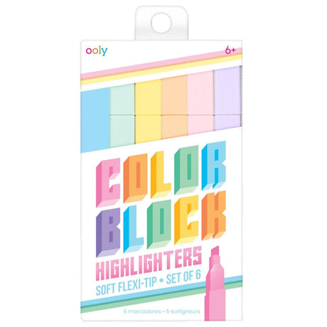 Zakreślacze pastelowe Ooly Color Block - zestaw 6 geometrycznych pisaków do nauki i notowania.