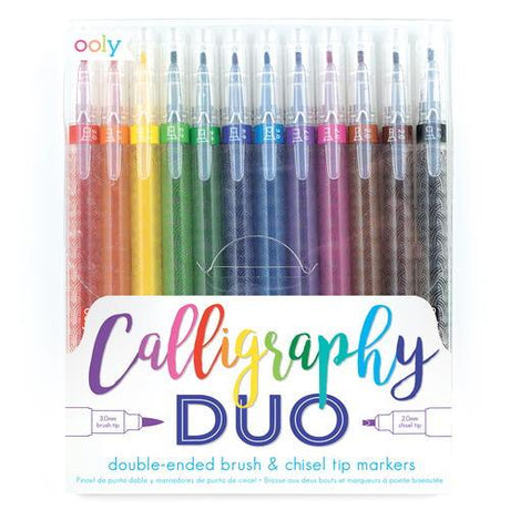 Ooly Calligraphy Duo Brush Pen - zestaw 12 kolorowych markerów z dwiema końcówkami idealnych do kaligrafii i ozdabiania.