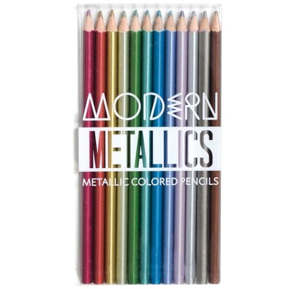 Trójkątne metaliczne kredki ołówkowe Ooly Modern Metallics, zestaw 12, dla dzieci, ergonomiczne, połyskujące kolory.