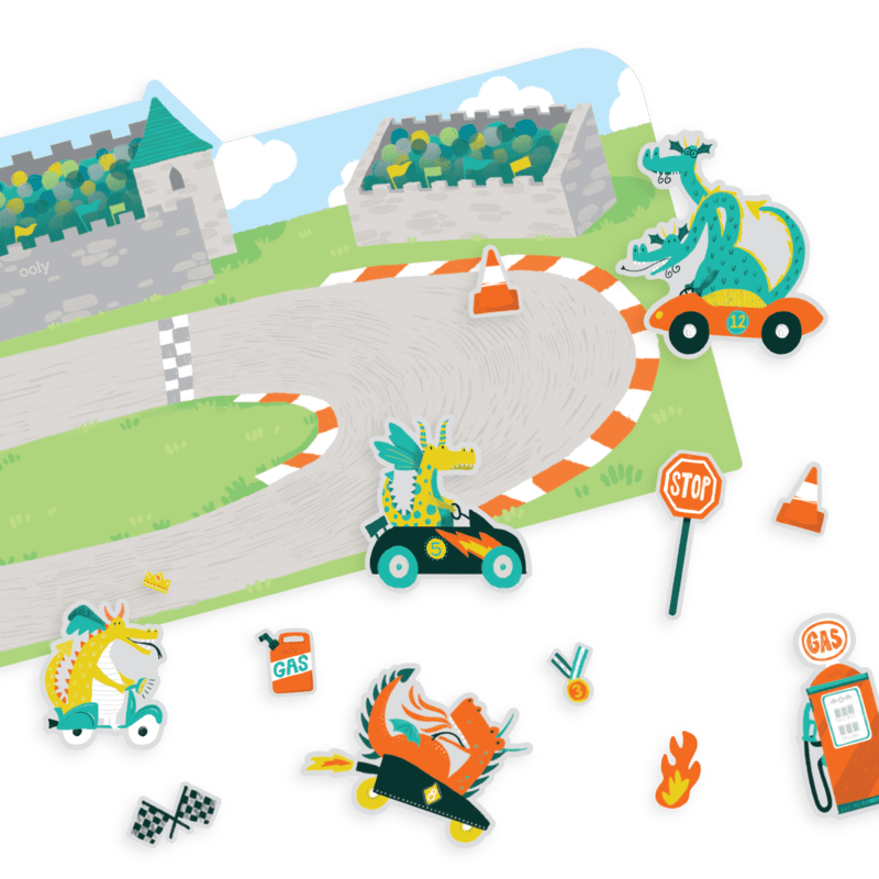 Ooly: naklejki wielorazowe wyścig smoków Play Again! Dragon Racetrack - Noski Noski