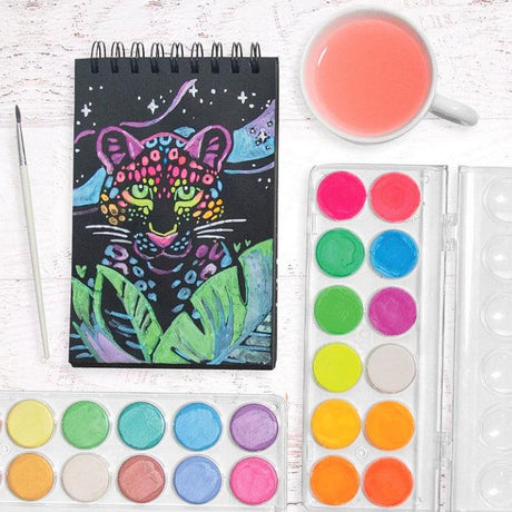 Zestaw neonowych farb akwarelowych Ooly Chroma Blends 12 kolorów z pędzelkiem, idealny do kreatywnych prac dzieci.
