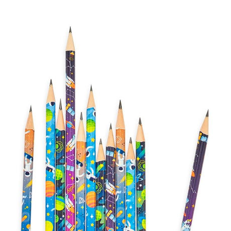 Zestaw 12 ołówków do szkicowania Ooly Astronauci z modnymi wzorami, idealny do pisania i szkicowania dla dzieci od 3 lat.