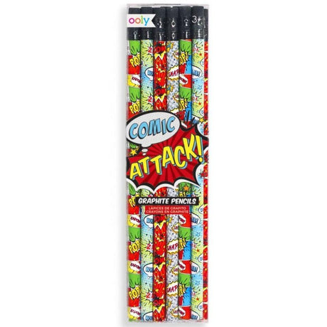 Zestaw 12 ołówków Ooly Comic Attack HB2 dla młodych fanów komiksów, idealny do rysowania i tworzenia historyjek.