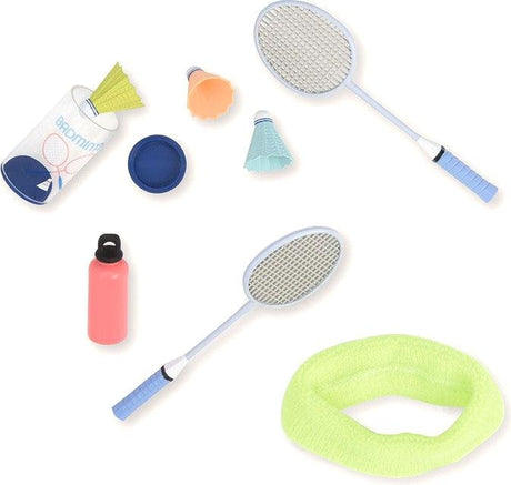 Zestaw badmintona dla lalki Our Generation Phys Ed Gear — idealne akcesoria do sportowej zabawy.