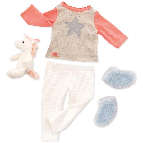Ubranko dla lalki piżama jednorożec, miękka i wygodna piżama z jednorożcem, idealna na spokojny sen lalki.