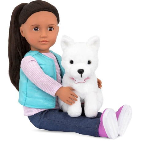 Lalka Our Generation Cassie z pieskiem, zabawki dla dziewczynek, idealna do spacerów i zabaw, zestaw z akcesoriami.