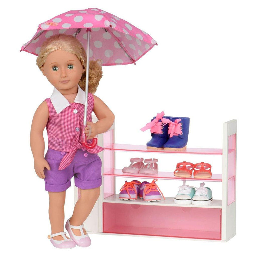 Our Generation: regał z butami i parasolką Sort-a-Shoe Set - Noski Noski