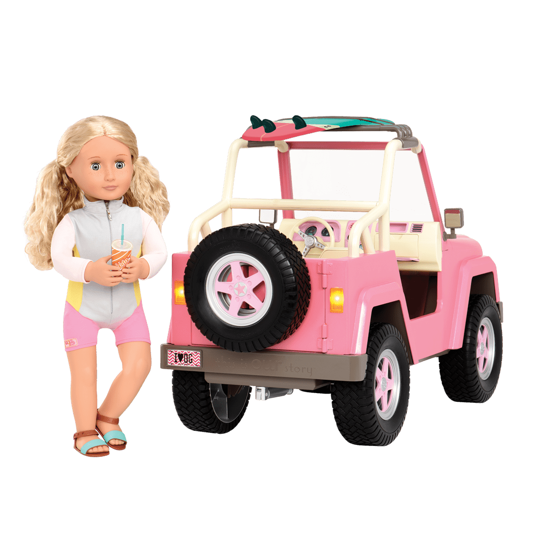 Our Generation: samochód dla lalki z deską surfingową Jeep OG Off Roader - Noski Noski