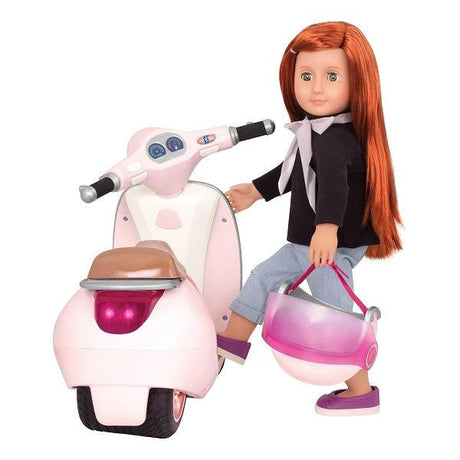 Our Generation: skuter dla lalki z koszem i kaskiem Ride Along Scooter - Noski Noski