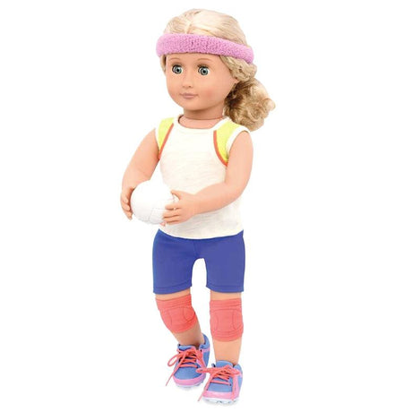 Strój do siatkówki Our Generation dla lalek: spodenki, top, buty, opaska i piłka. Idealne ubranka dla lalek barbie.