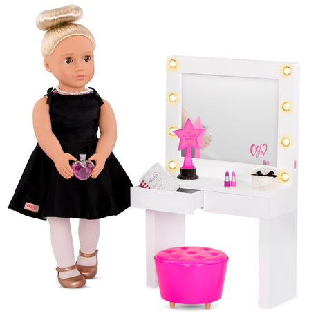 Toaletka z lustrem Our Generation Glitz Glamour dla dziewczynki, marzenie każdej małej gwiazdy.