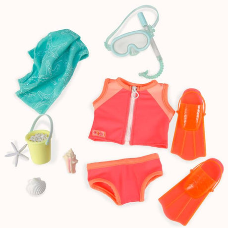 Strój kąpielowy dla lalki Our Generation Under the Sea, doskonałe akcesoria do nurkowania i piękne ubranka dla zabawy.