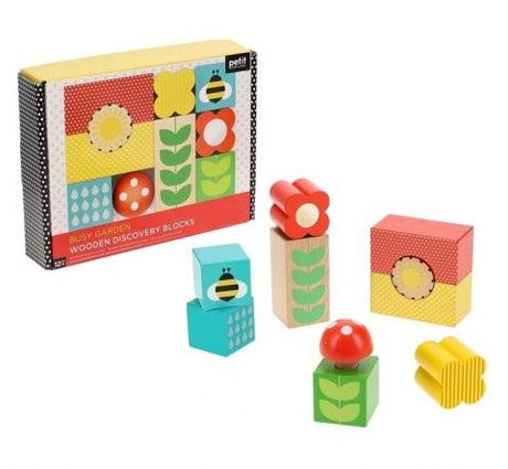 Klocki drewniane Petit Collage Ogród, sensoryczne, konstrukcyjne, idealne zabawki sensoryczne dla niemowląt.