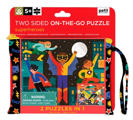 Dwustronne puzzle dla dzieci Petit Collage Bohater – długie godziny zabawy z motywem dnia i nocy, ekologiczne opakowanie.