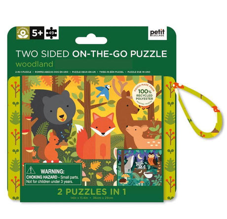 Dwustronne puzzle dla dzieci Petit Collage Las, obrazki dzień i noc, rozwijają kreatywność, piękne wykonanie, woreczek w zestawie