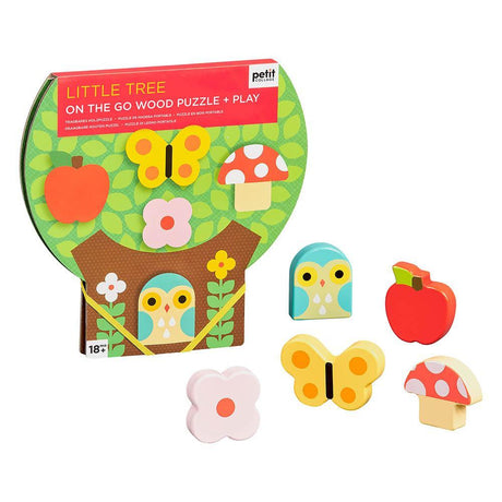 Drewniane puzzle Petit Collage Little Tree dla dzieci, przenośne, kompaktowe, idealne do kreatywnej zabawy i podróży.