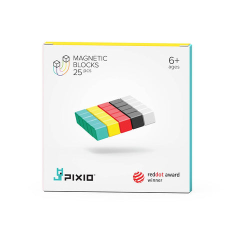 Klocki magnetyczne Pixio Design Series - 25 kolorowych elementów do kreatywnej zabawy konstrukcyjnej dla dzieci 6+.