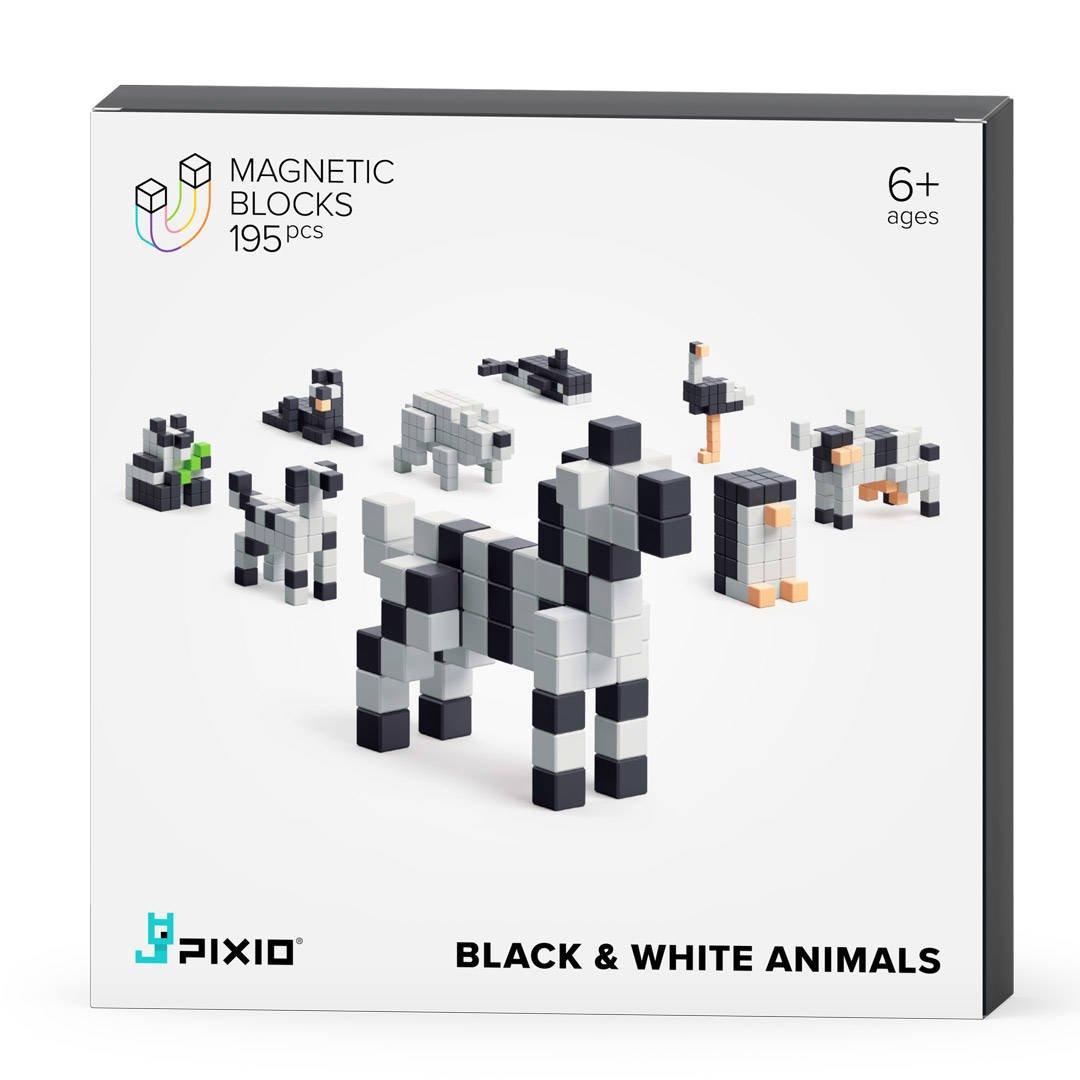 Pixio: klocki magnetyczne Story Series Black & White Animals 195 el. - Noski Noski