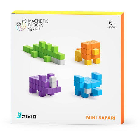 Klocki magnetyczne Pixio Story Series Mini Safari 137 elementów - kreatywna zabawa, rozwój motoryczny i przestrzenny dla dzieci.
