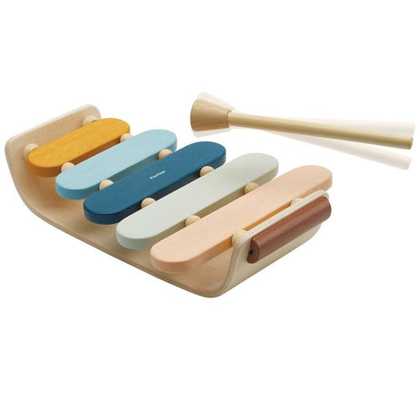 Drewniany ksylofon Plantoys Orchard Series, pastelowy, idealny instrument muzyczny dla dzieci, rozwijający pasję.