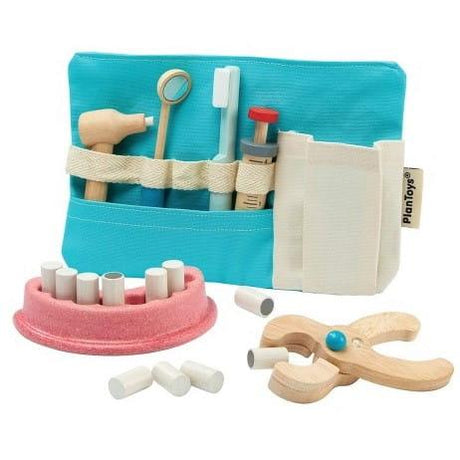 Plantoys Drewniany Zestaw Dentystyczny dla dzieci, lusterko dentystyczne i narzędzia dentysty, edukacyjna zabawka.