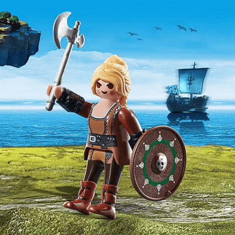 Playmobil Vikings Figurka Kobieta Wiking z toporem i tarczą - świetny dodatek do zabawy w świecie wojowników.