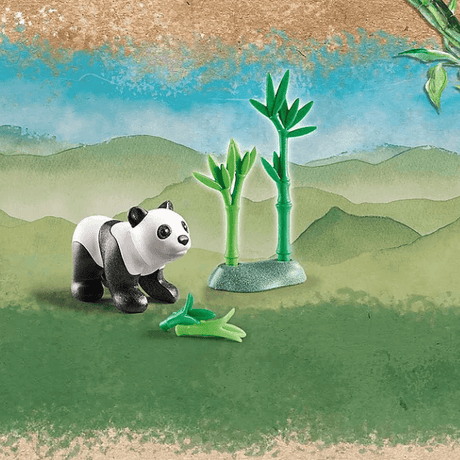 Figurka pandy Playmobil Wiltopia z ruchomą główką i kartą wiedzy, idealna na tort lub do zabawy, grawerowana.