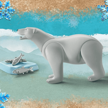 Ruchoma figurka Playmobil niedźwiedź polarny z akcesoriami i kartą wiedzy, idealna do zabawy edukacyjnej dla dzieci.