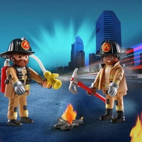 Playmobil strażacy DuoPack – zestaw figurek w pełnym rynsztunku, z akcesoriami: topór i wąż strażacki dla dzieci.