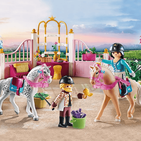 Playmobil Nauka jazdy konnej księżniczki, zestaw z końmi i akcesoriami, idealny dla dziewczynki kochającej baśnie.