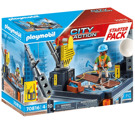 Playmobil Starter Pack City Action Plac Budowy z figurką budowlańca i realistycznym sprzętem do kreatywnej zabawy dla dzieci.