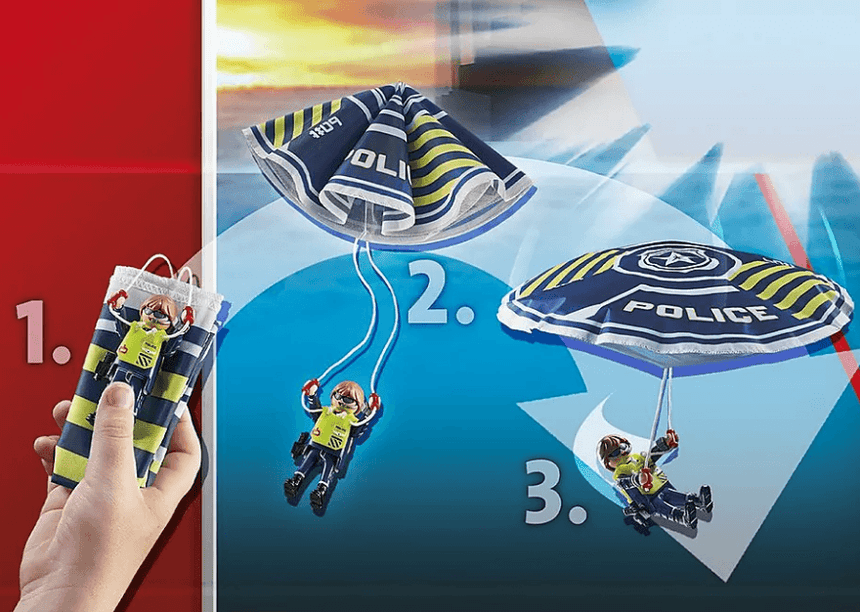 Playmobil: policyjny spadochron Pościg za amfibią City Action - Noski Noski