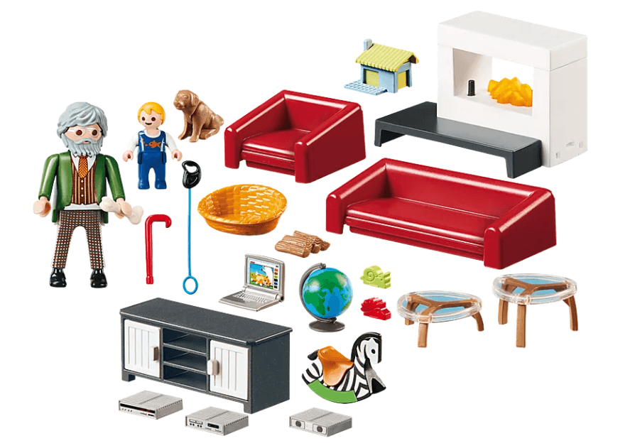 Playmobil Dollhouse - Przytulny Salon z Kominkiem i Ruchomymi Elementami, Zabawki Konstrukcyjne dla Dzieci 4+