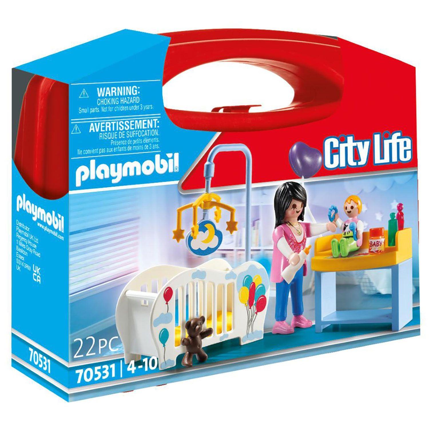 PLAYMOBIL Skrzyneczka Pokój Niemowlaka City Life - Zestaw Zabawek  Konstrukcyjnych dla Dzieci 4+ z łóżeczkiem, przewijakiem i butelką do  karmienia. Idealny prezent dla małych odkrywców!