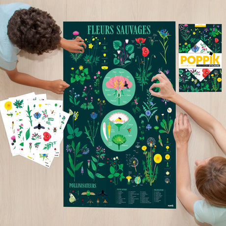 Plakat edukacyjny Poppik Botanika rośliny kwiaty, 72 naklejki, kreatywna pomoc naukowa dla dzieci.