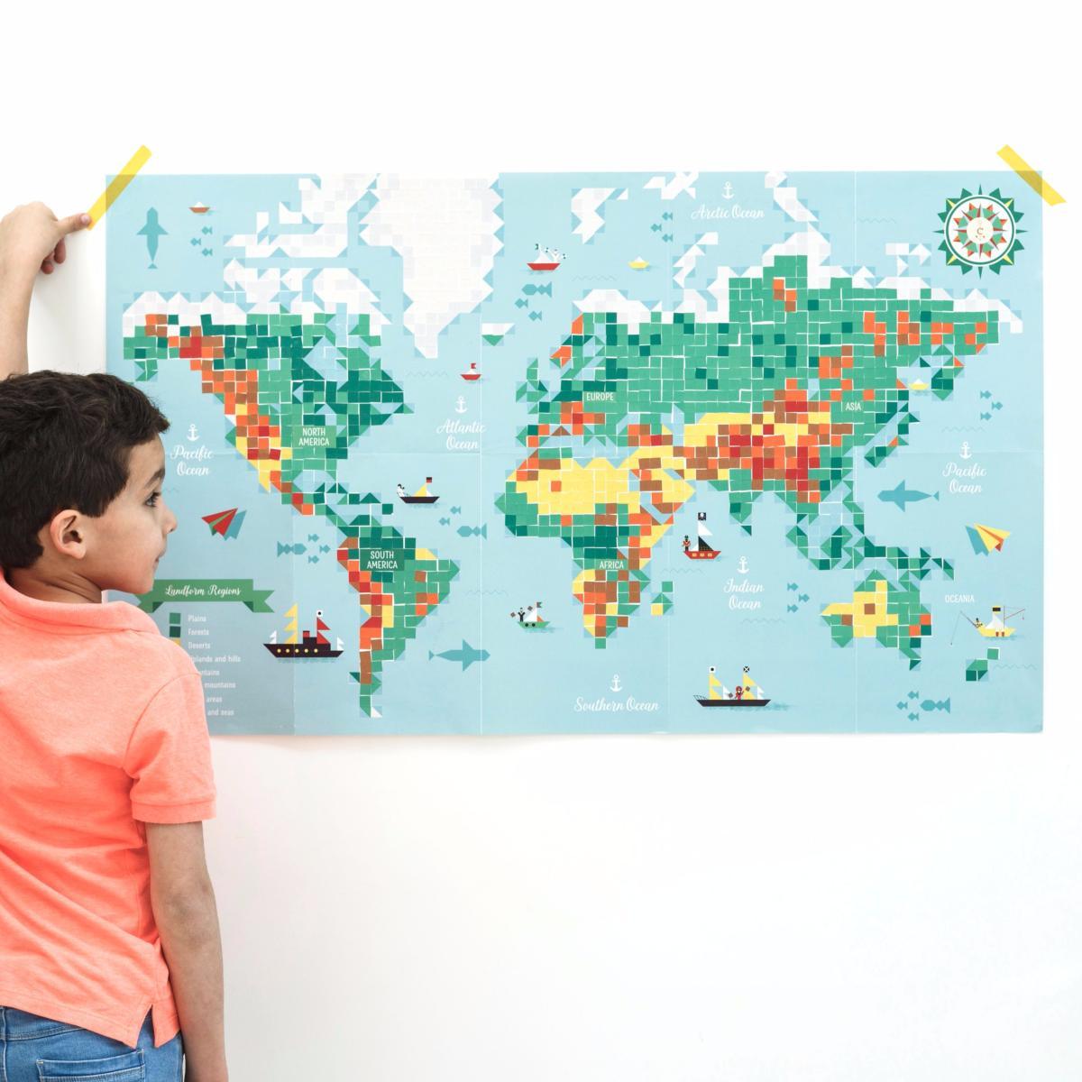 Poppik: plakat wyklejanka pixel art Mapa Świata - Noski Noski